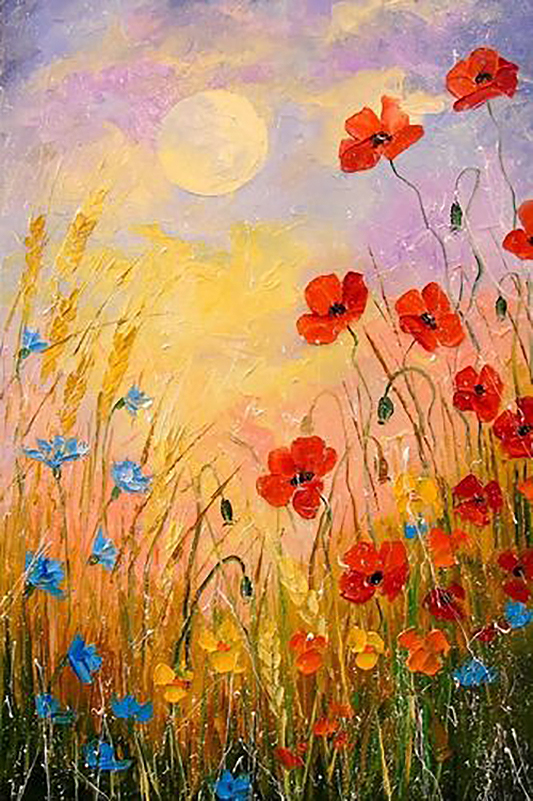 Wildflower sky sun flowers wall decor textured Oil Paintings
